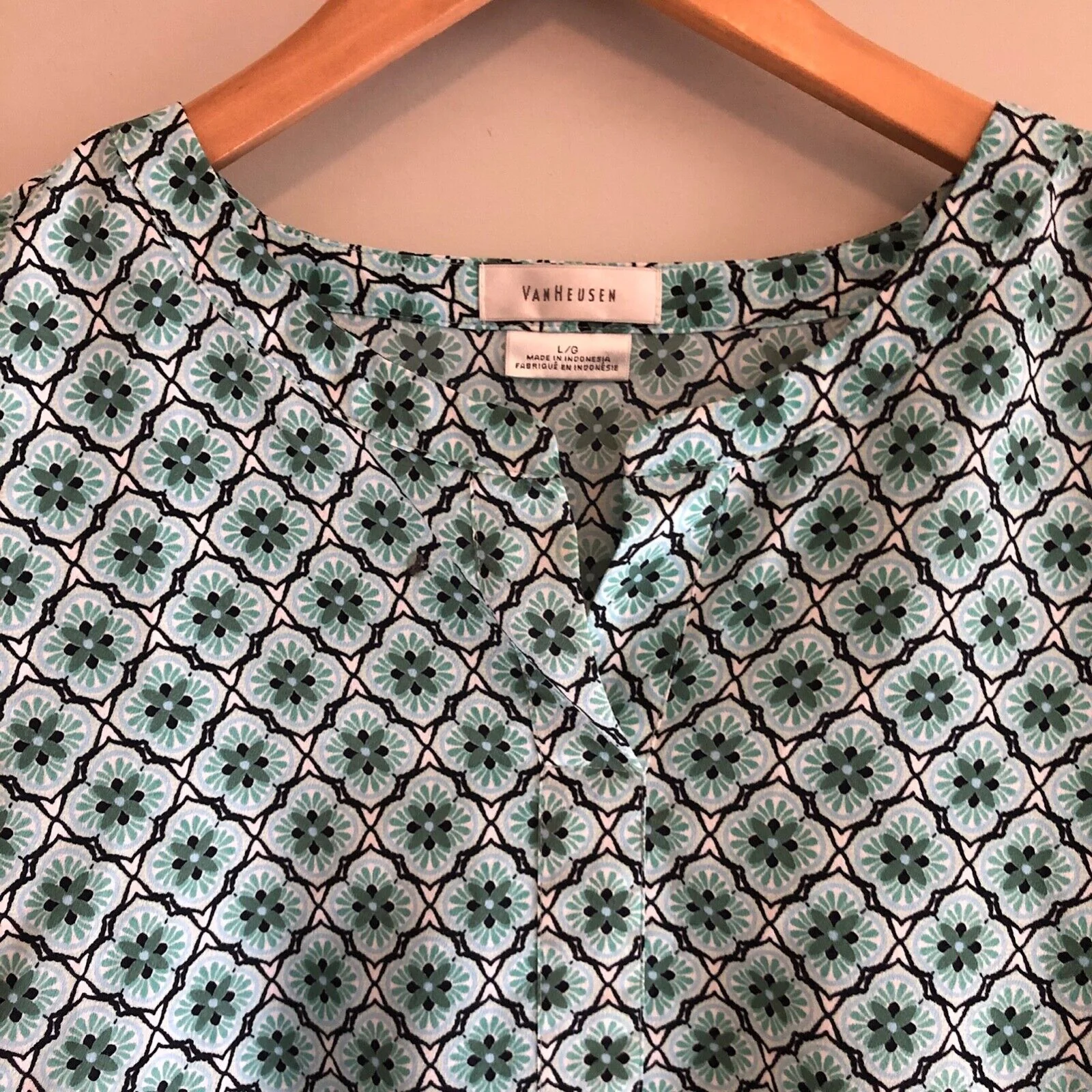 Womens Tunic Blouse Large Blue Green Casual Floral Spring Lightweight by Van Heusen - Image 6