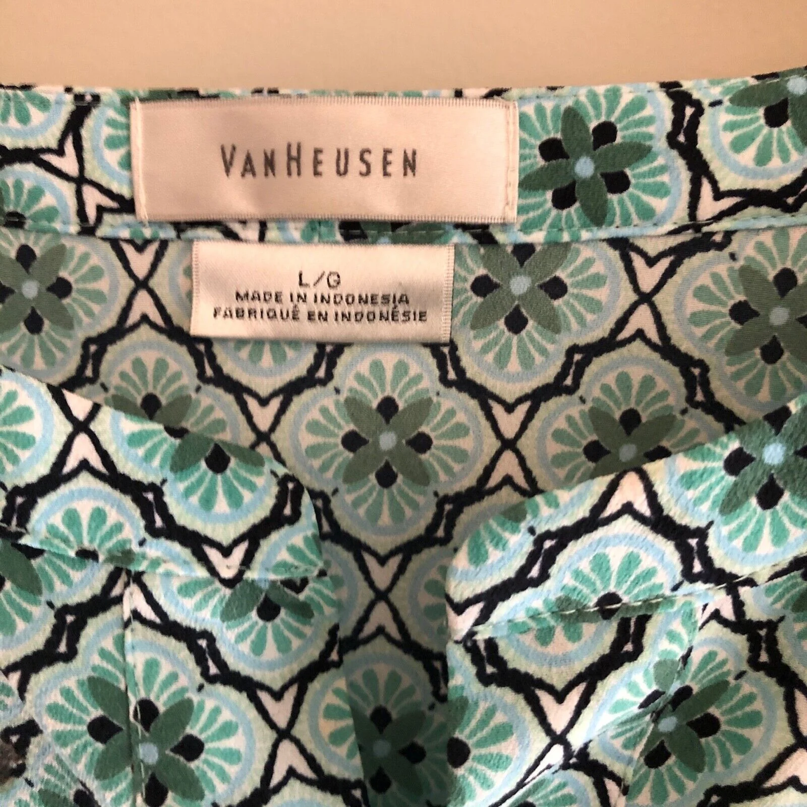 Womens Tunic Blouse Large Blue Green Casual Floral Spring Lightweight by Van Heusen - Image 8