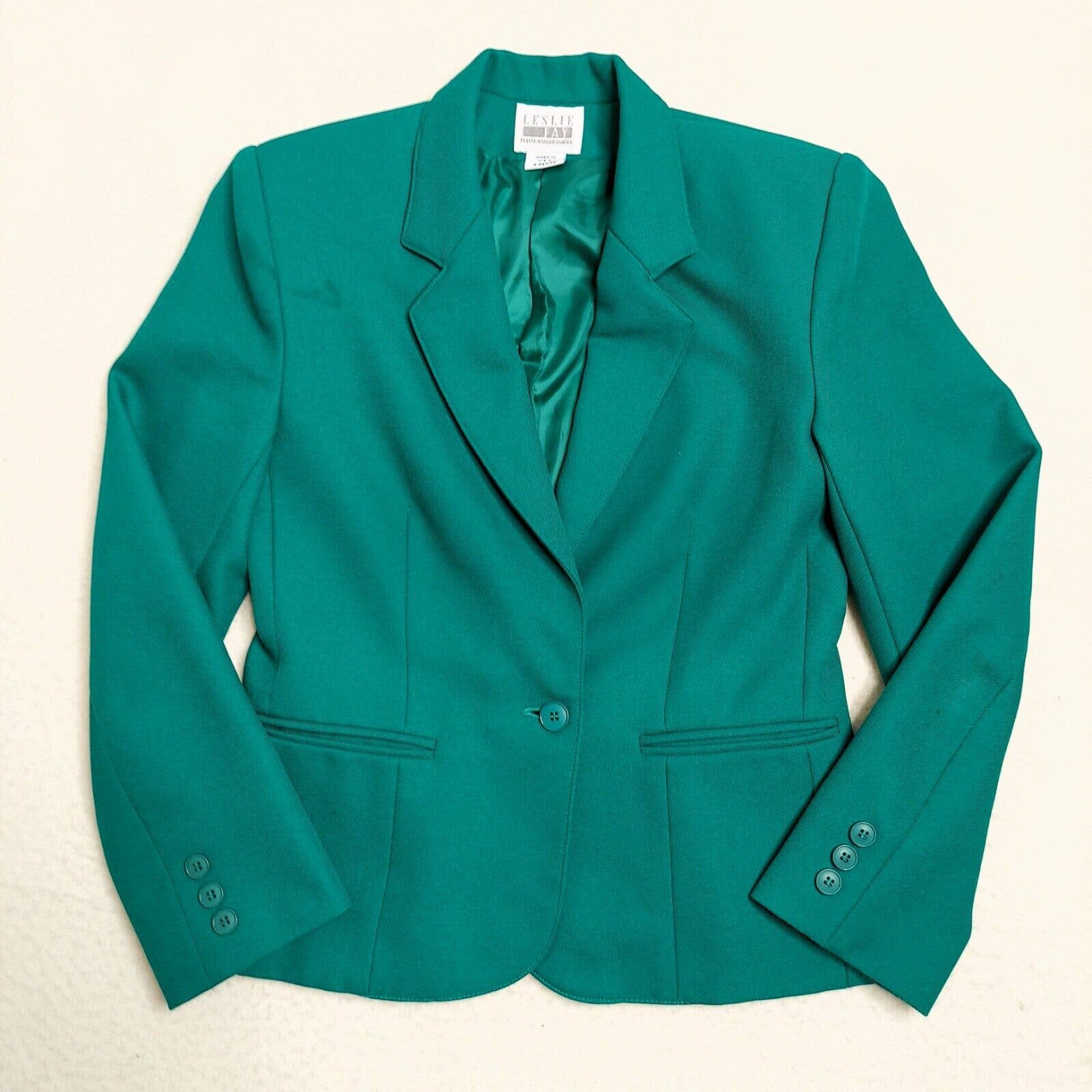 Womens Vintage 80s Power Suit Pant Petite Size 4p Teal Green Made Usa by Leslie Fay - Image 2