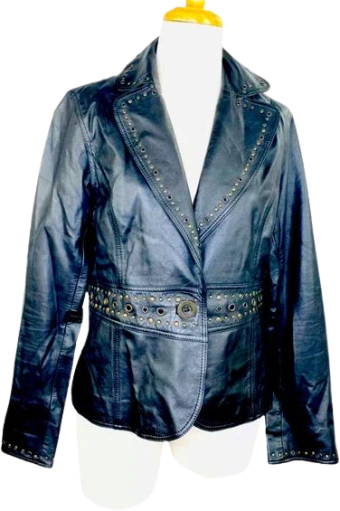 Womens Western Studded Leather Jacket Made In India Black Medium by bagatelle