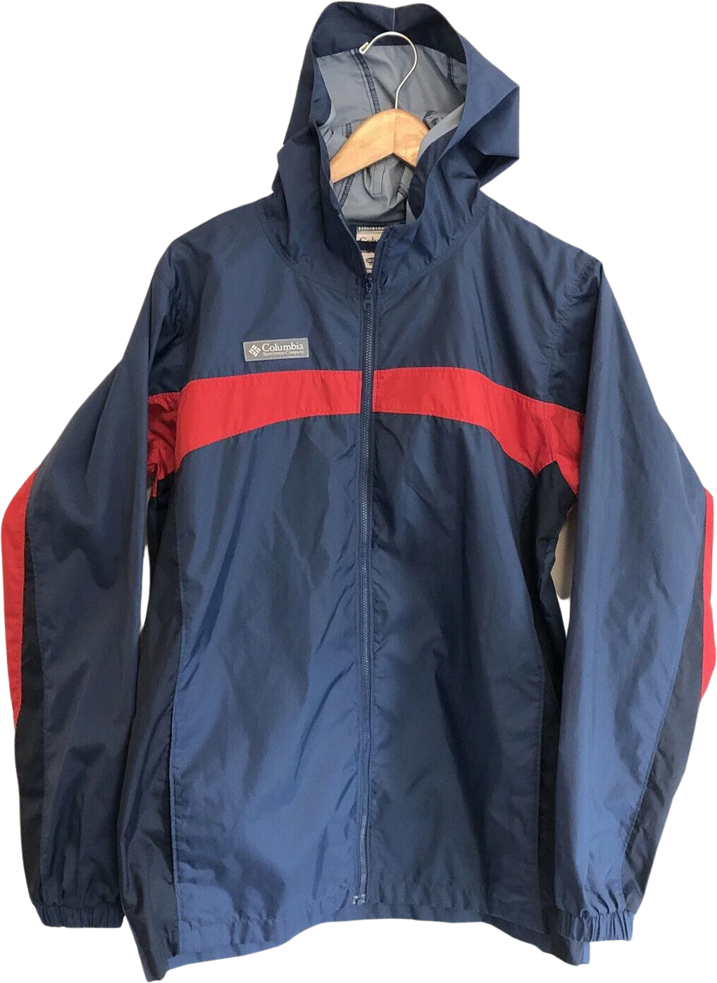 Womens Windbreaker Jacket Hooded Unlined Size 18/20 Plus Blue Red by Columbia