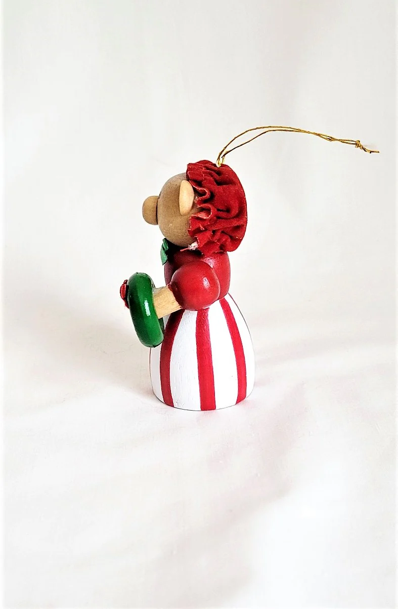 Wood Christmas Ornament Female Bear With Wreath - Image 3