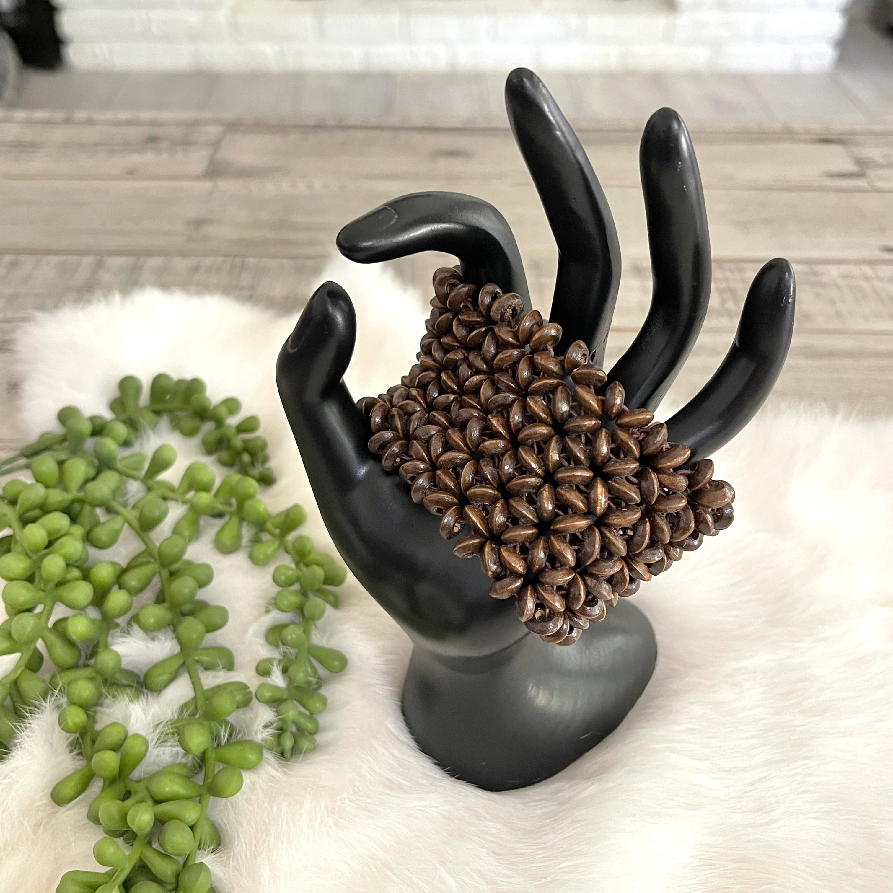 Wooden Bead Bracelet Cuff Stretchy Elastic - Image 3