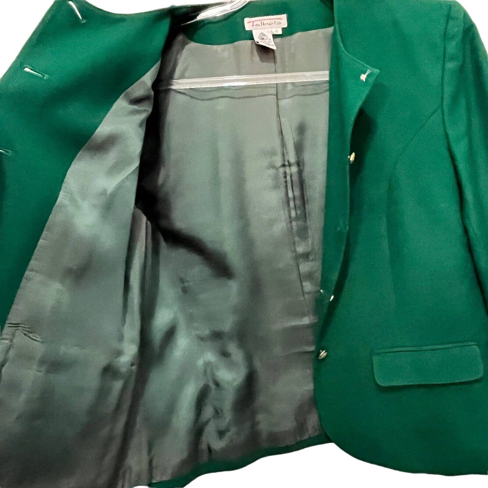 Wool Blazer Jacket Women Size 10 Green Preppy Librarian Secretary Chic by Talbots - Image 3