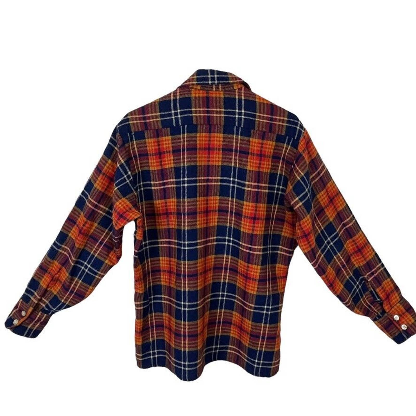 Wool Blend Plaid Shirt Mens Flannel Orange Blue Late 60s-Early 70s Medium M by Travella - Image 2