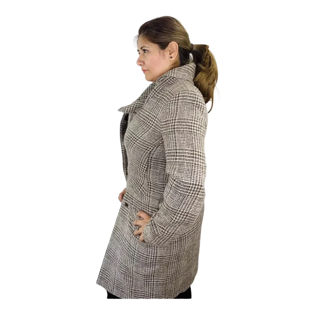 Wool Car Coat Houndstooth Check Scalloped Neck Snap Button Close Size 36 by Escada - Image 2