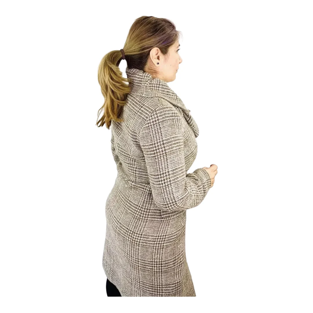 Wool Car Coat Houndstooth Check Scalloped Neck Snap Button Close Size 36 by Escada - Image 8