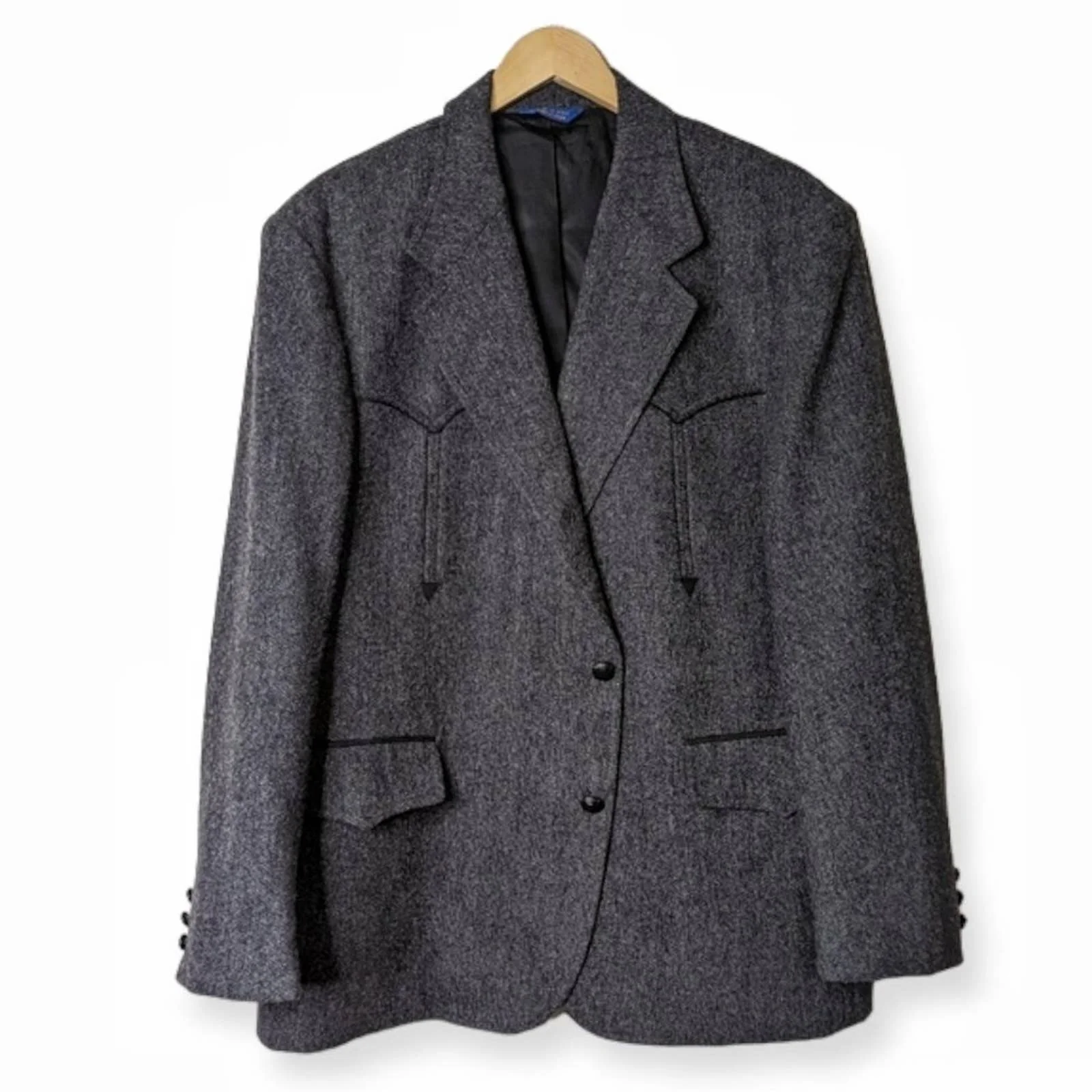 Wool Dark Gray Western Blazer Jacket Made In Usa 46 by Pendleton - Image 15