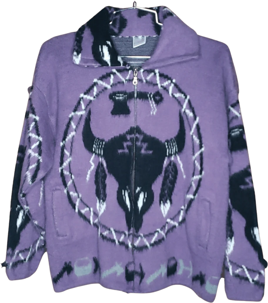 Wool Dreamcatcher Cow Zip Front Sweater