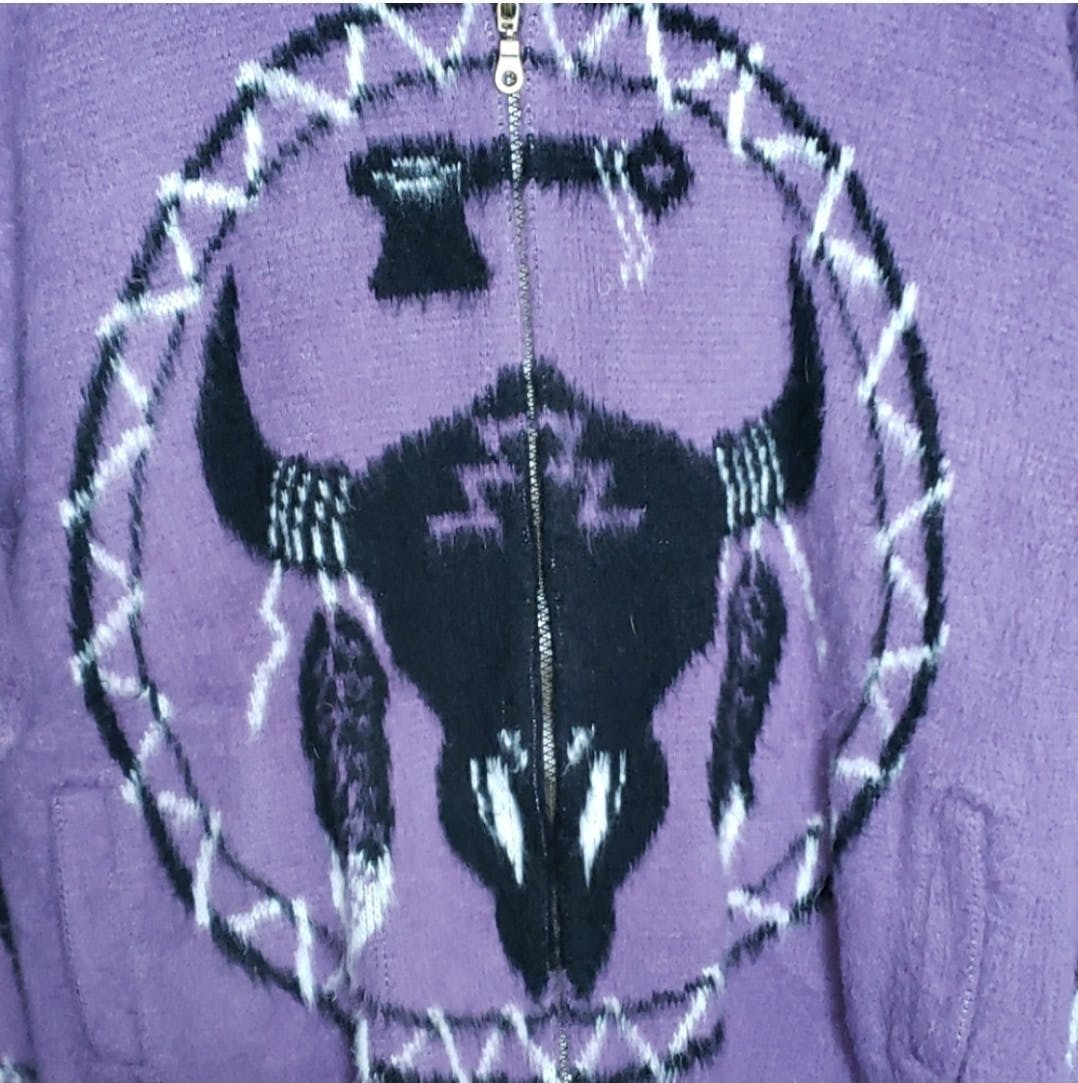 Wool Dreamcatcher Cow Zip Front Sweater - Image 6