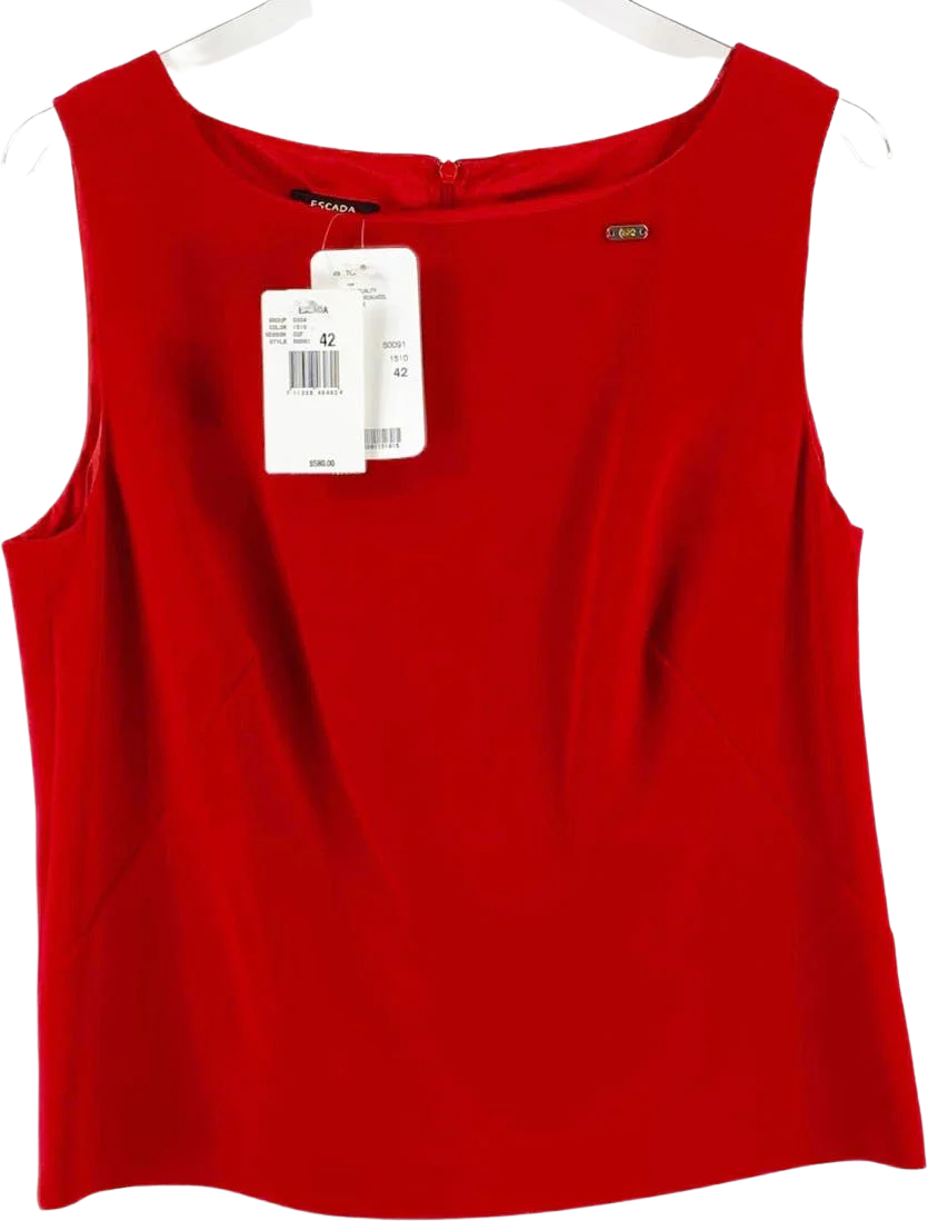 Wool Red Sleeveless Scoop Neck Suit Blouse by ESCADA