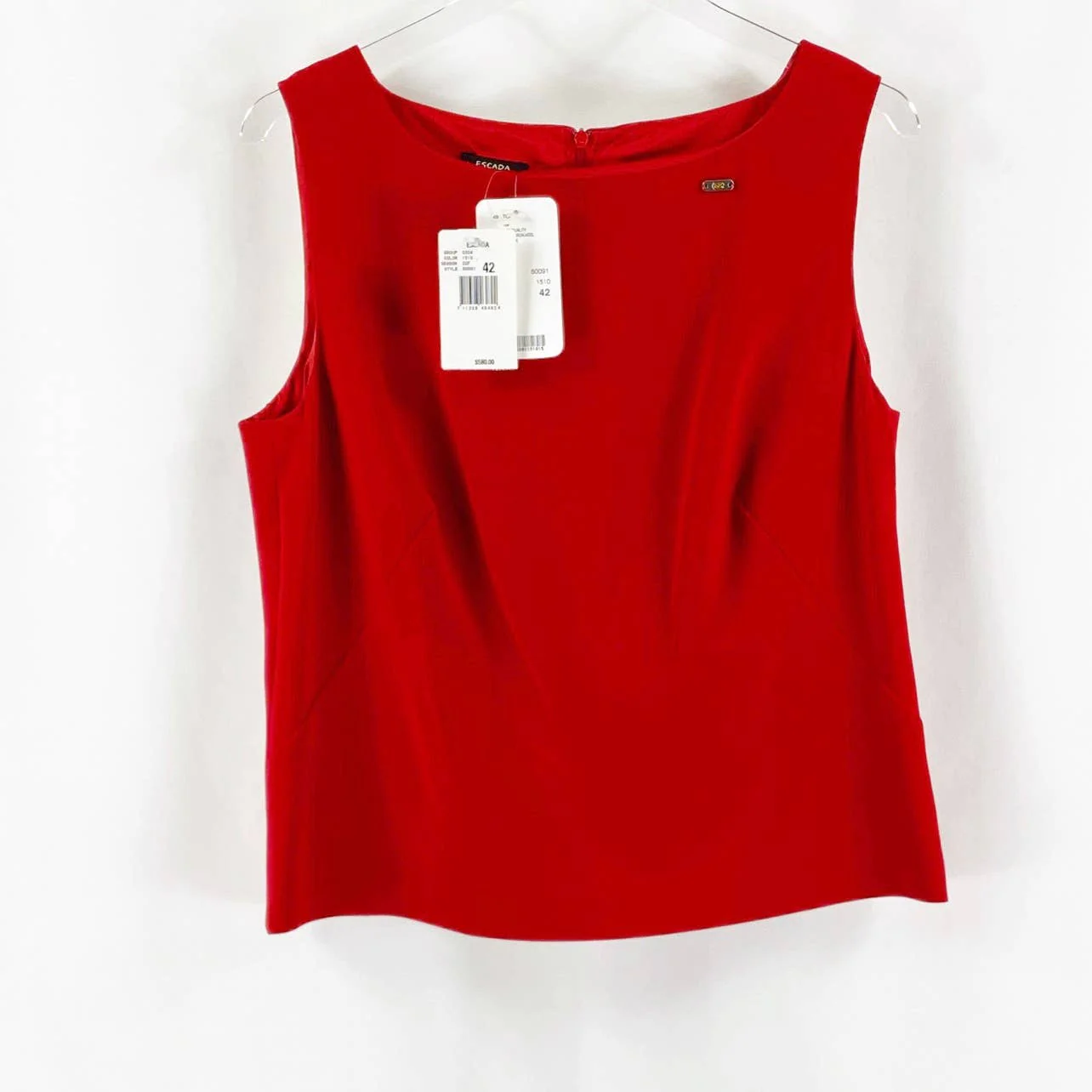 Wool Red Sleeveless Scoop Neck Suit Blouse by ESCADA - Image 6