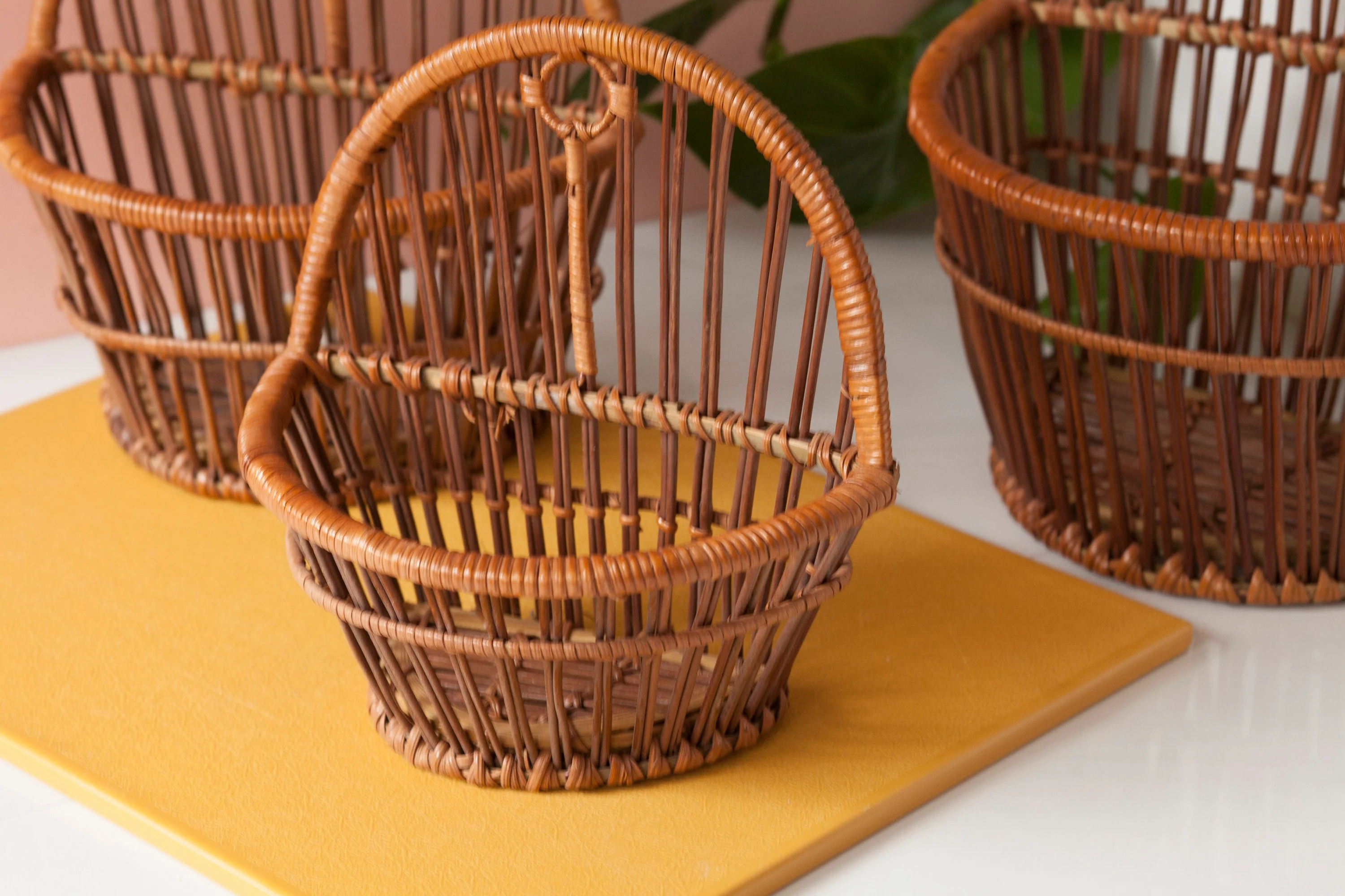 Woven Hanging Wall Plant Holder Set of Three Nesting Baskets - Image 3