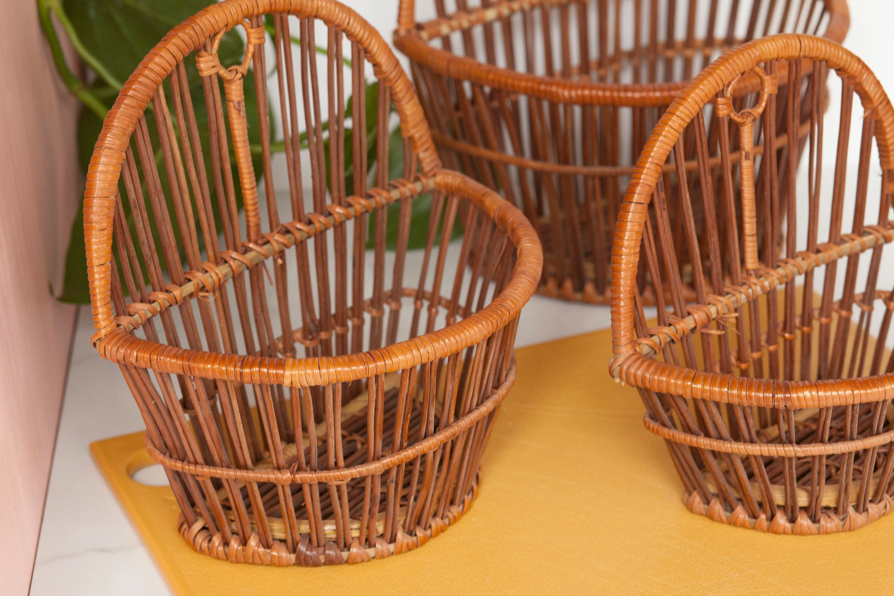Woven Hanging Wall Plant Holder Set of Three Nesting Baskets - Image 4