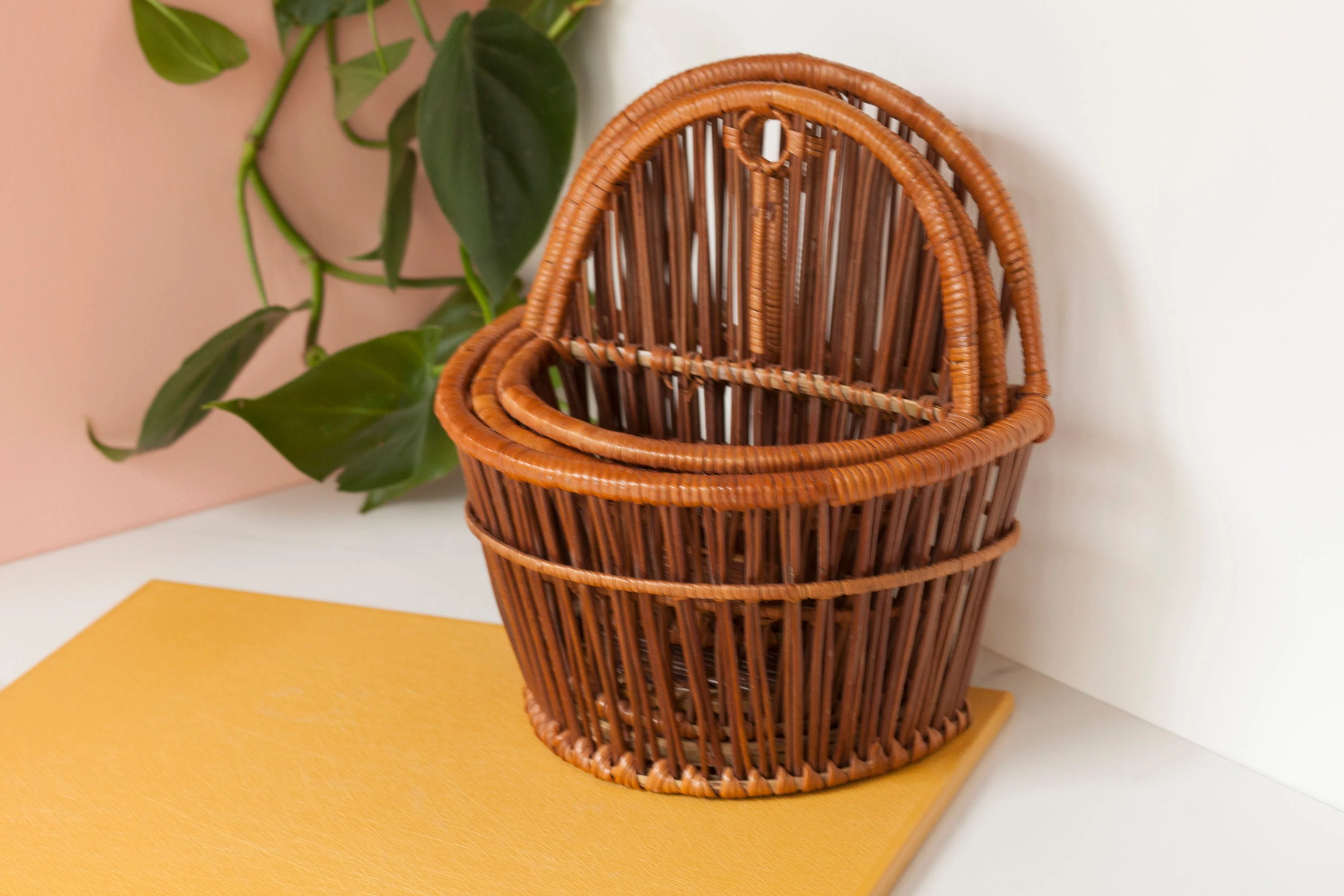 Woven Hanging Wall Plant Holder Set of Three Nesting Baskets - Image 7