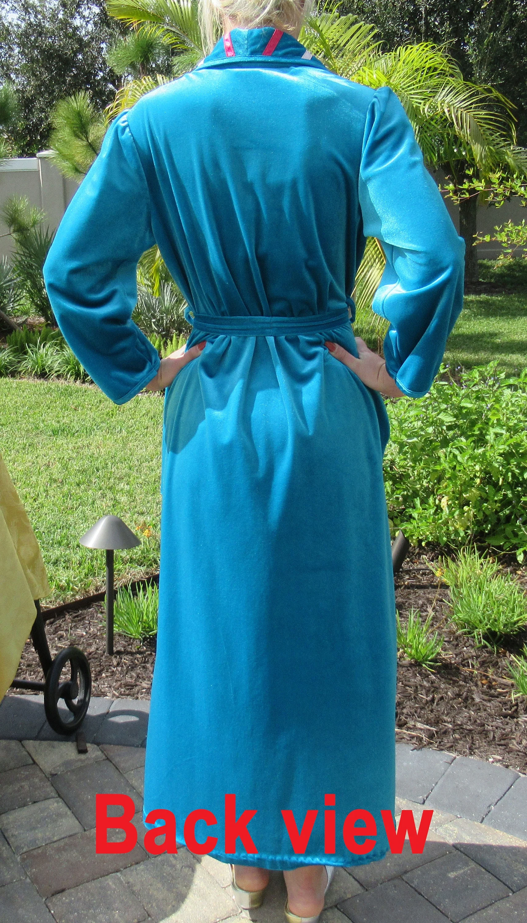Wrap Front Robe Anne Leslie Long Bright Teal Polyesternylon Long Sleeve Ribbon Trim Collar Self Belt Vintage by Anne Leslie - Image 10