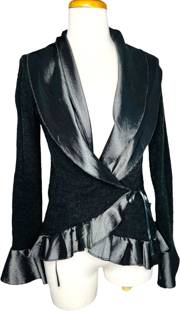 Wrap Sweater Vintage 90s Scalloped Satin Hem Wool Blend by Francesco