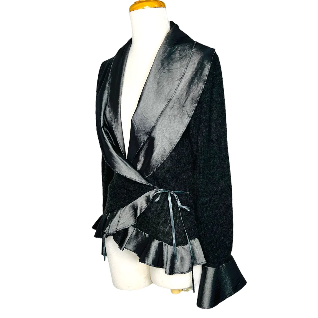 Wrap Sweater Vintage 90s Scalloped Satin Hem Wool Blend by Francesco - Image 2