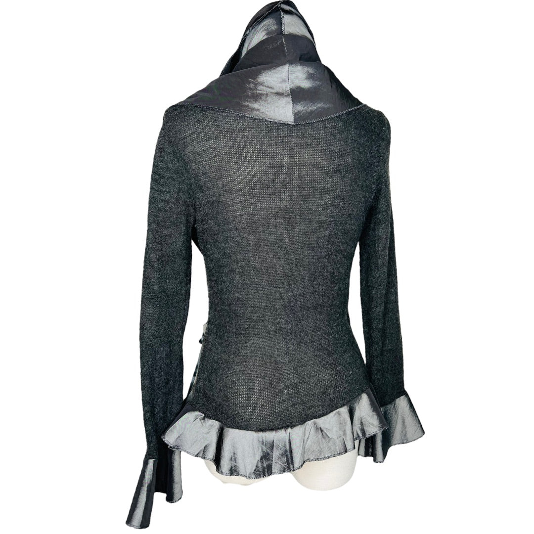 Wrap Sweater Vintage 90s Scalloped Satin Hem Wool Blend by Francesco - Image 4