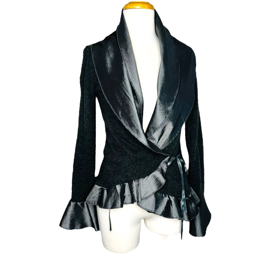 Wrap Sweater Vintage 90s Scalloped Satin Hem Wool Blend by Francesco - Image 6