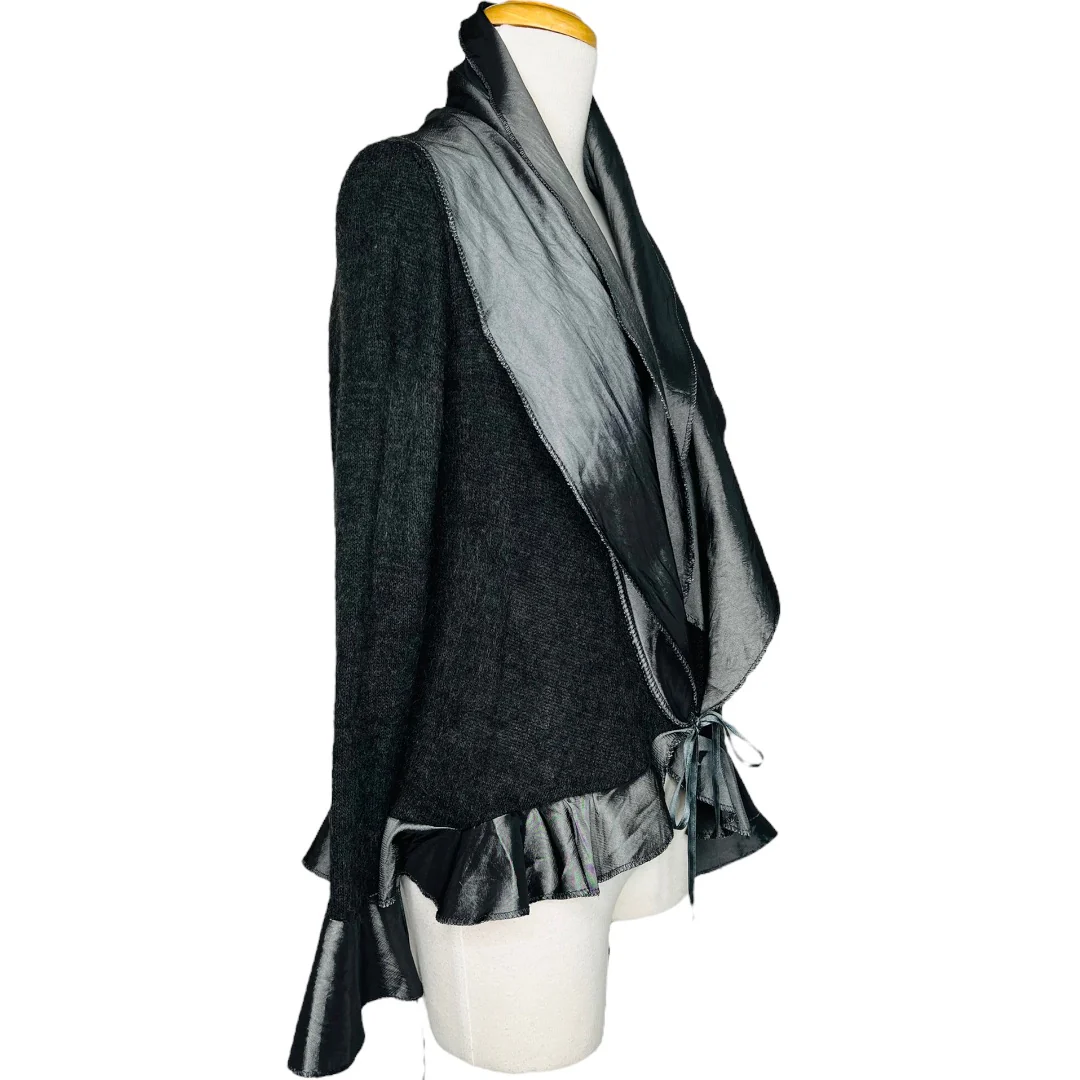 Wrap Sweater Vintage 90s Scalloped Satin Hem Wool Blend by Francesco - Image 7
