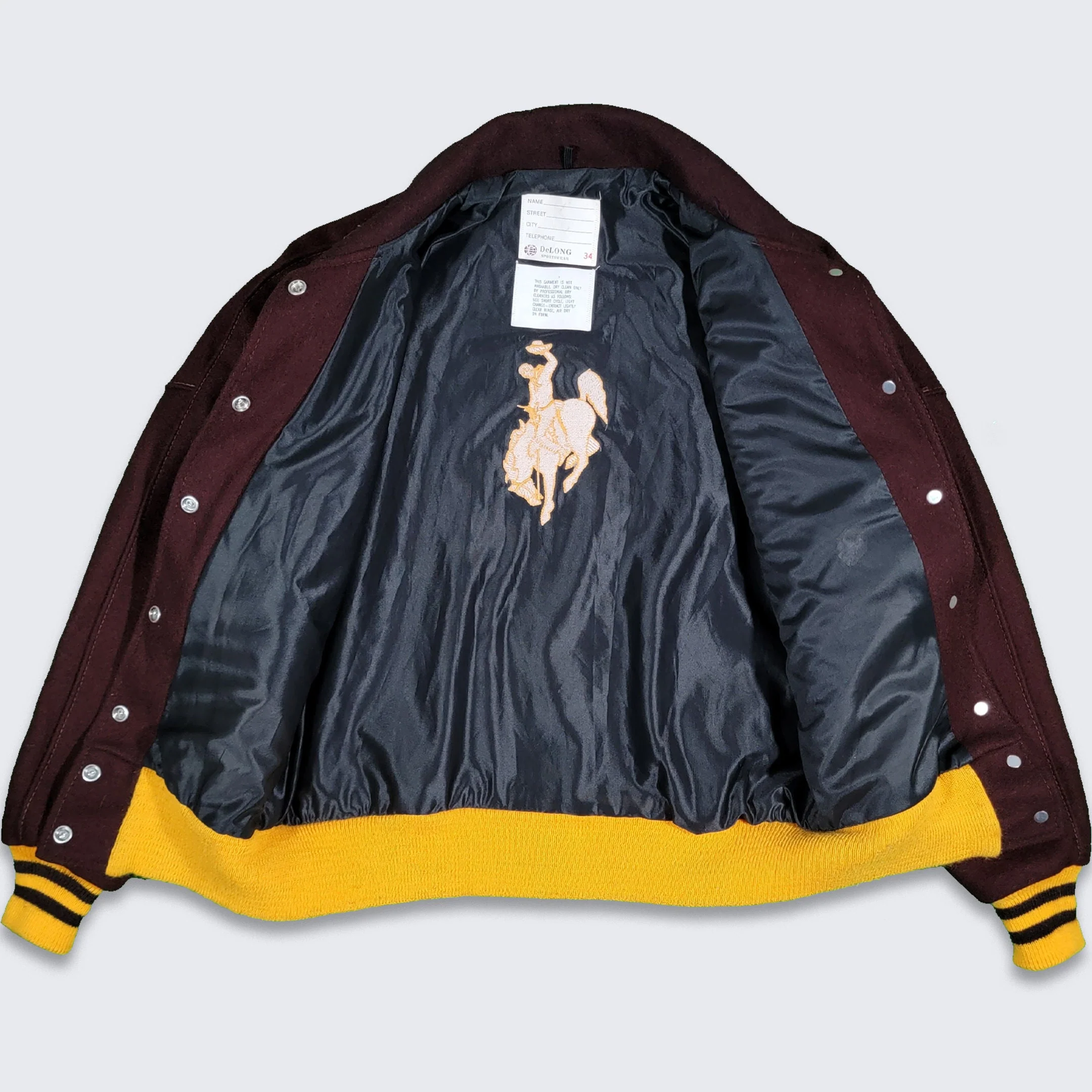 Wyoming Cowboys Vintage Wool Delong Varsity Jacket University College Brown and Yellow Heavy Coat Size Medium by Delong - Image 3