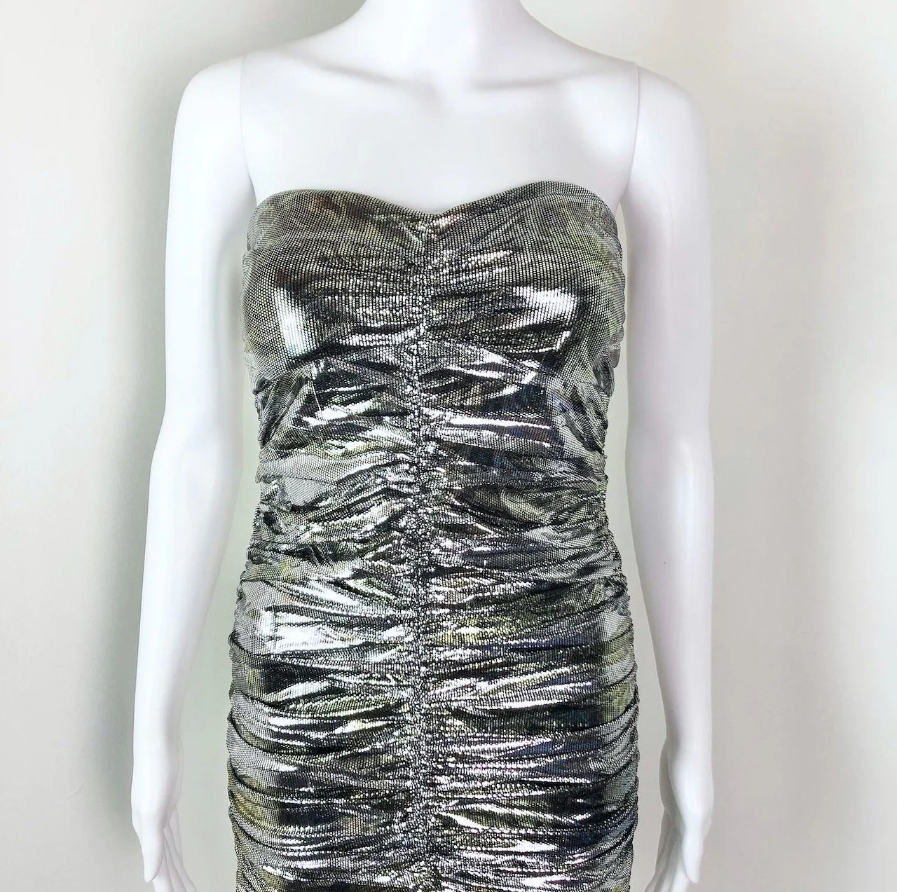 Xs To Small 00s Holographic Silver and Gold Mini Tube Bodycon Dress by Wet Seal - Image 3