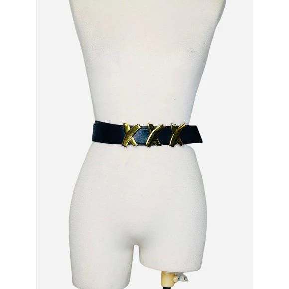 Xxx Gold Buckle Navy Blue Belt 18 Kt Gold Plated Over Metal L/80 by Paloma Picasso - Image 2