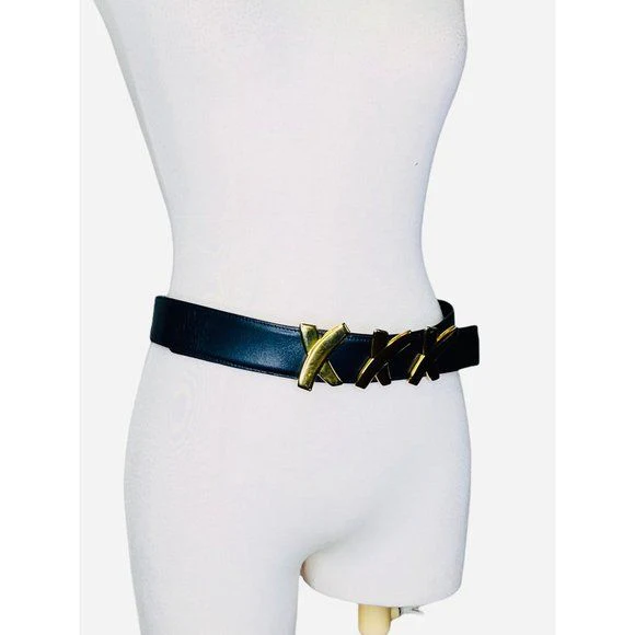 Xxx Gold Buckle Navy Blue Belt 18 Kt Gold Plated Over Metal L/80 by Paloma Picasso - Image 3