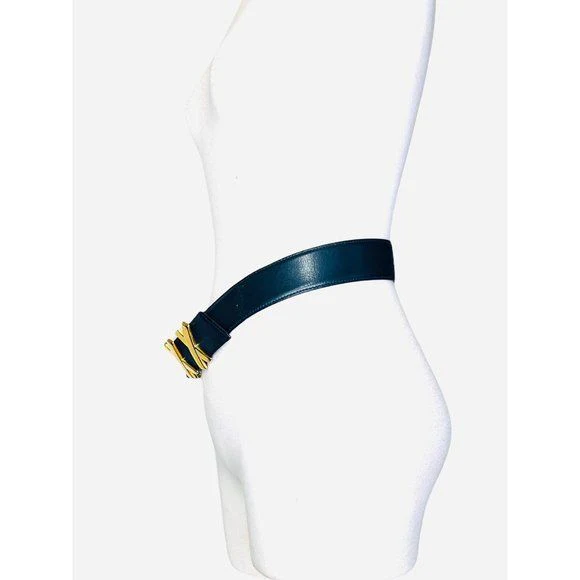 Xxx Gold Buckle Navy Blue Belt 18 Kt Gold Plated Over Metal L/80 by Paloma Picasso - Image 5