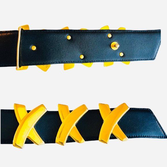 Xxx Gold Buckle Navy Blue Belt 18 Kt Gold Plated Over Metal L/80 by Paloma Picasso - Image 7