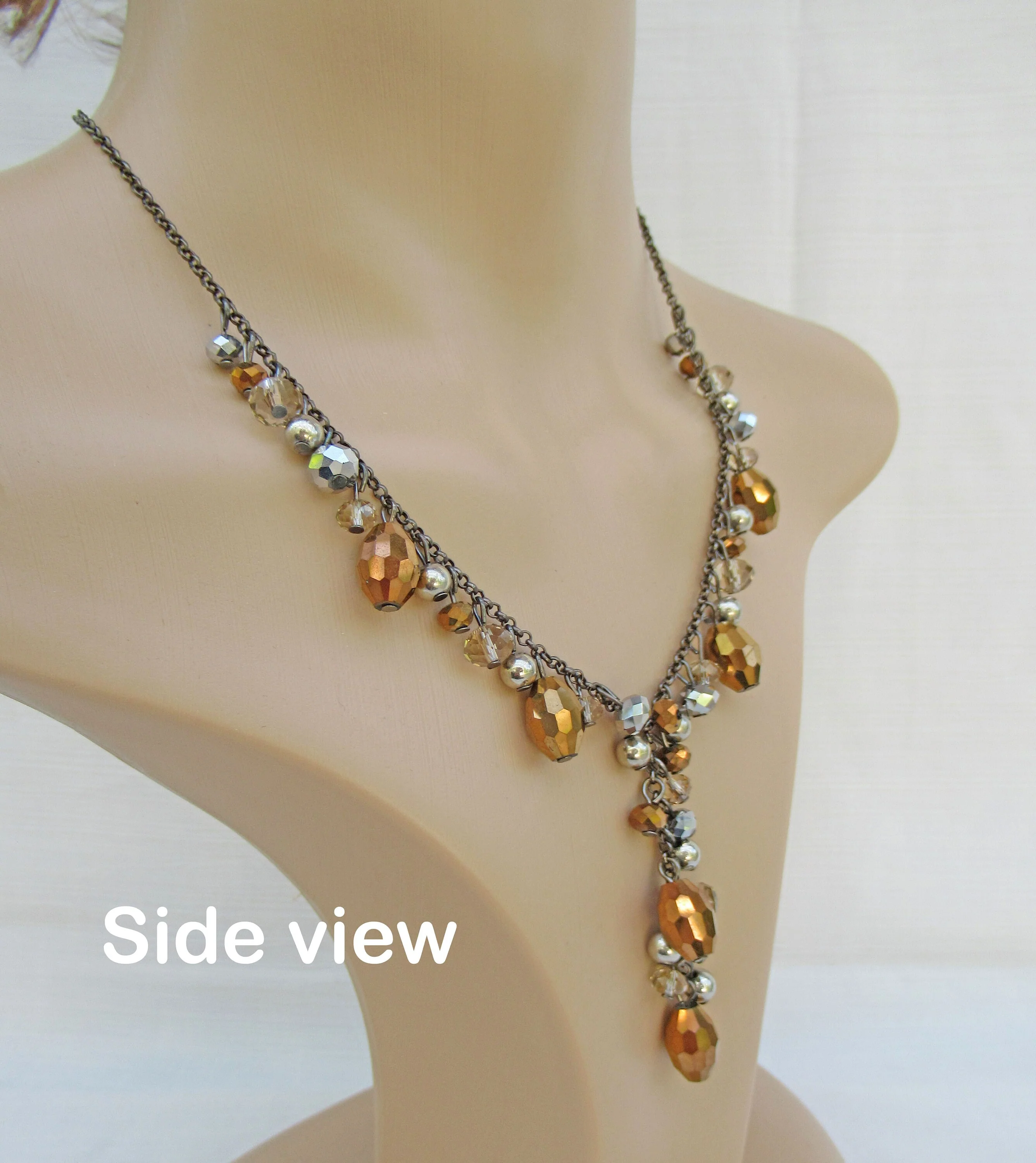 Y-Style Necklace Inspired by 90s Tv Show Friends Bronze Copper Faceted Beads - Image 3