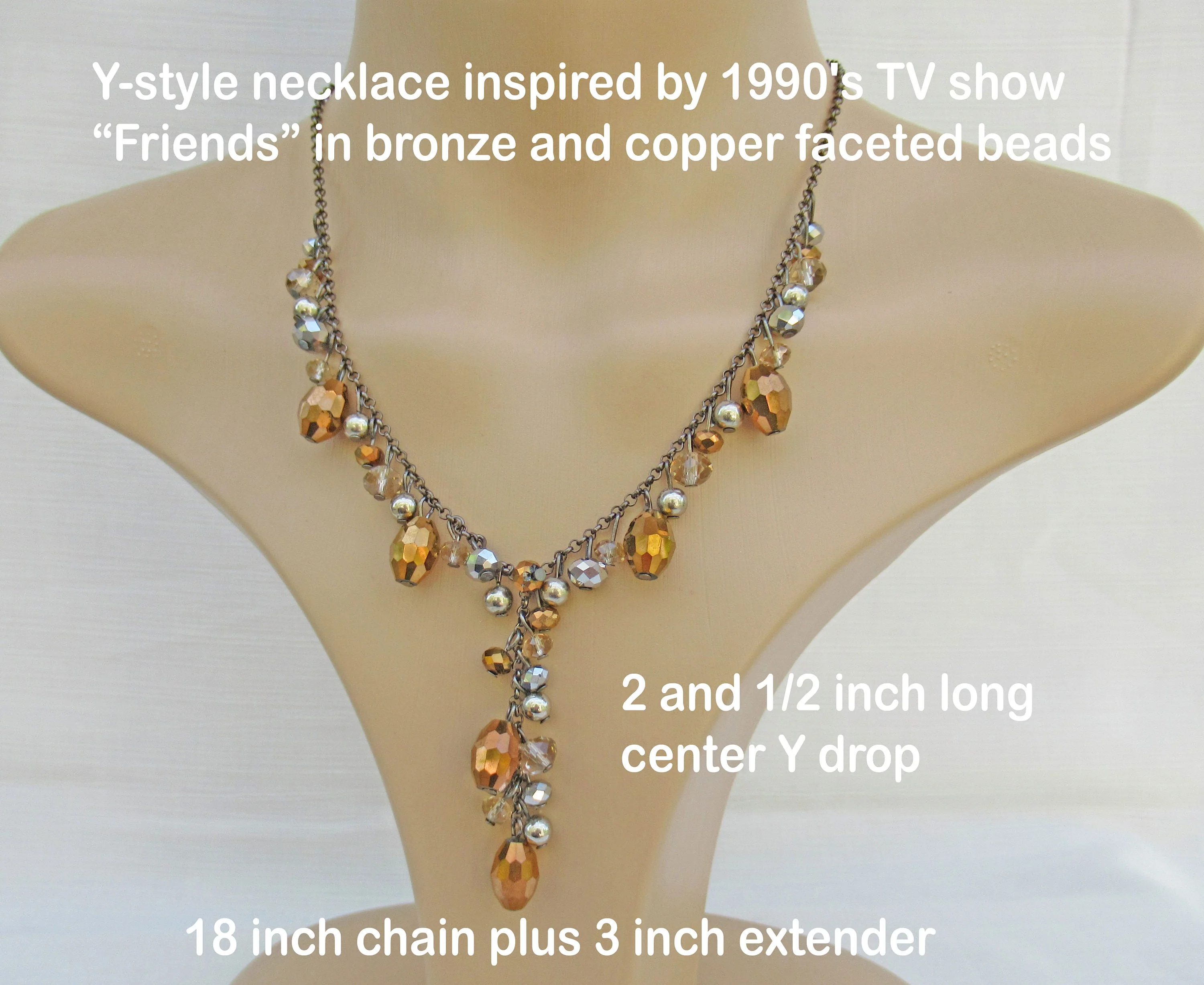 Y-Style Necklace Inspired by 90s Tv Show Friends Bronze Copper Faceted Beads - Image 5