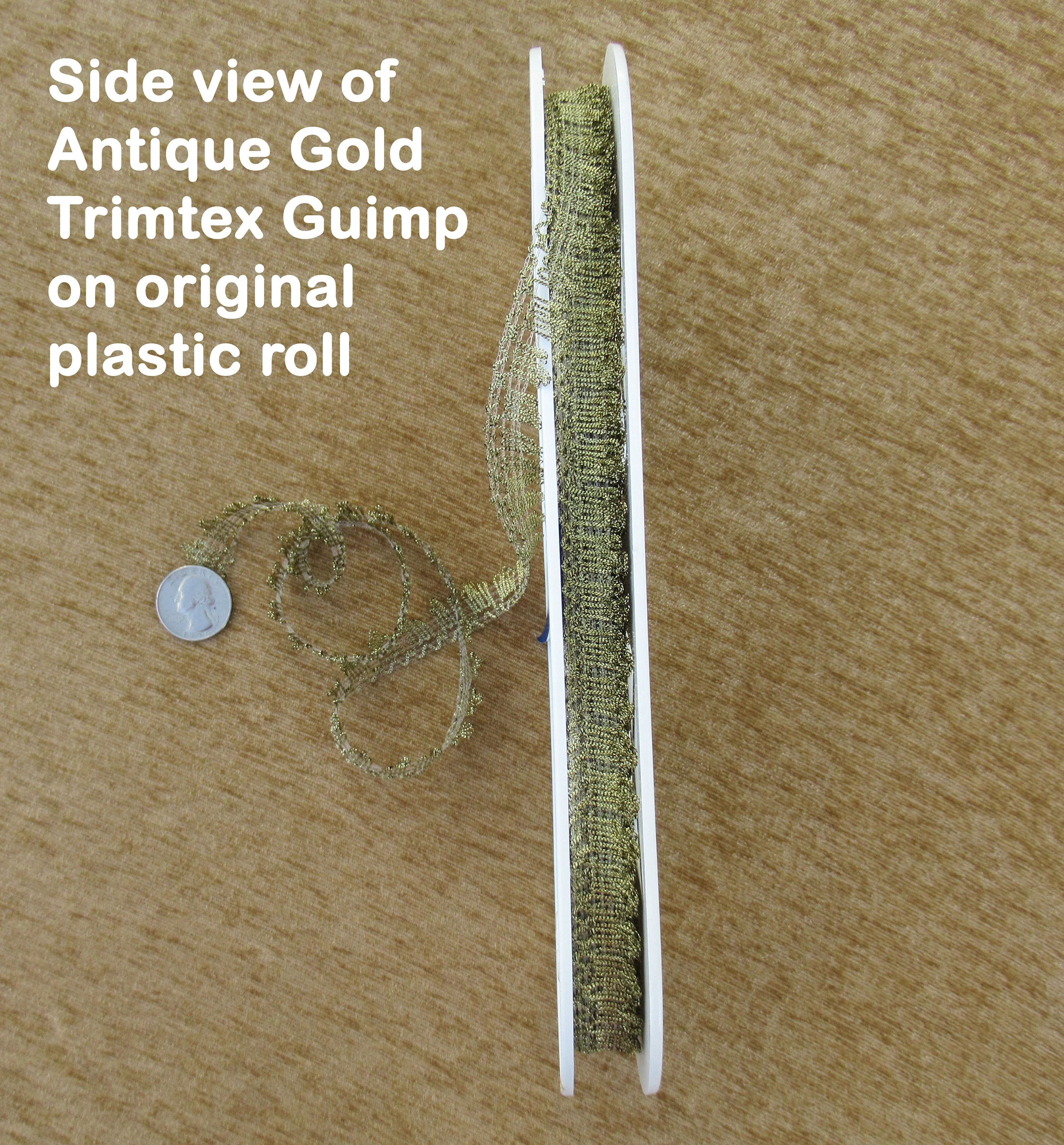 Yards of Antique Gold Trimtex Guimp On Original Roll Sheer Wide Polyester Trim Uncut Piece Classic Flat Style Lace - Image 4