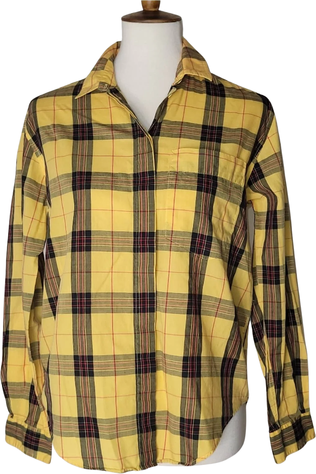 Yellow Plaid Button Up Long-Sleeved Collared Shirt by John Henry