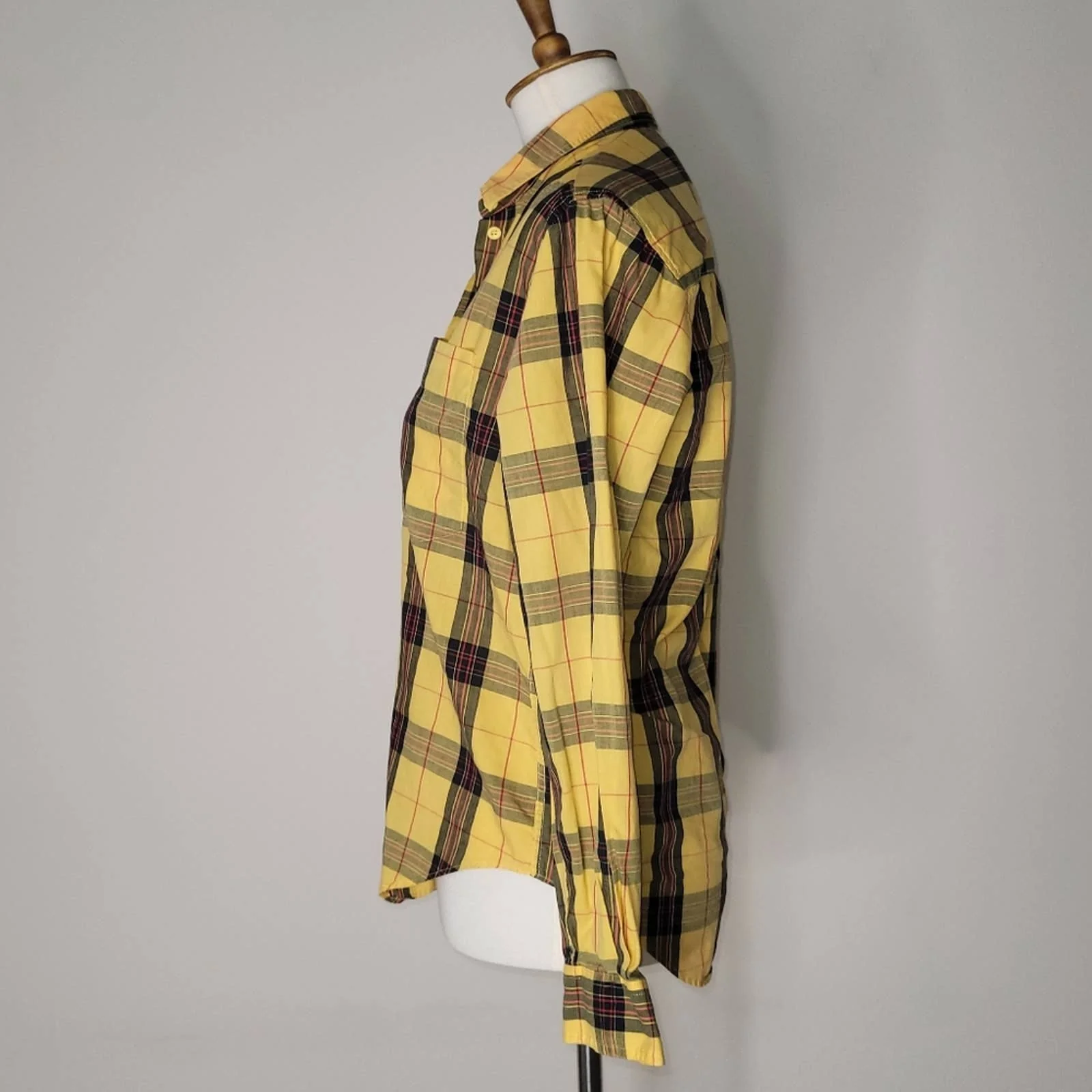 Yellow Plaid Button Up Long-Sleeved Collared Shirt by John Henry - Image 3