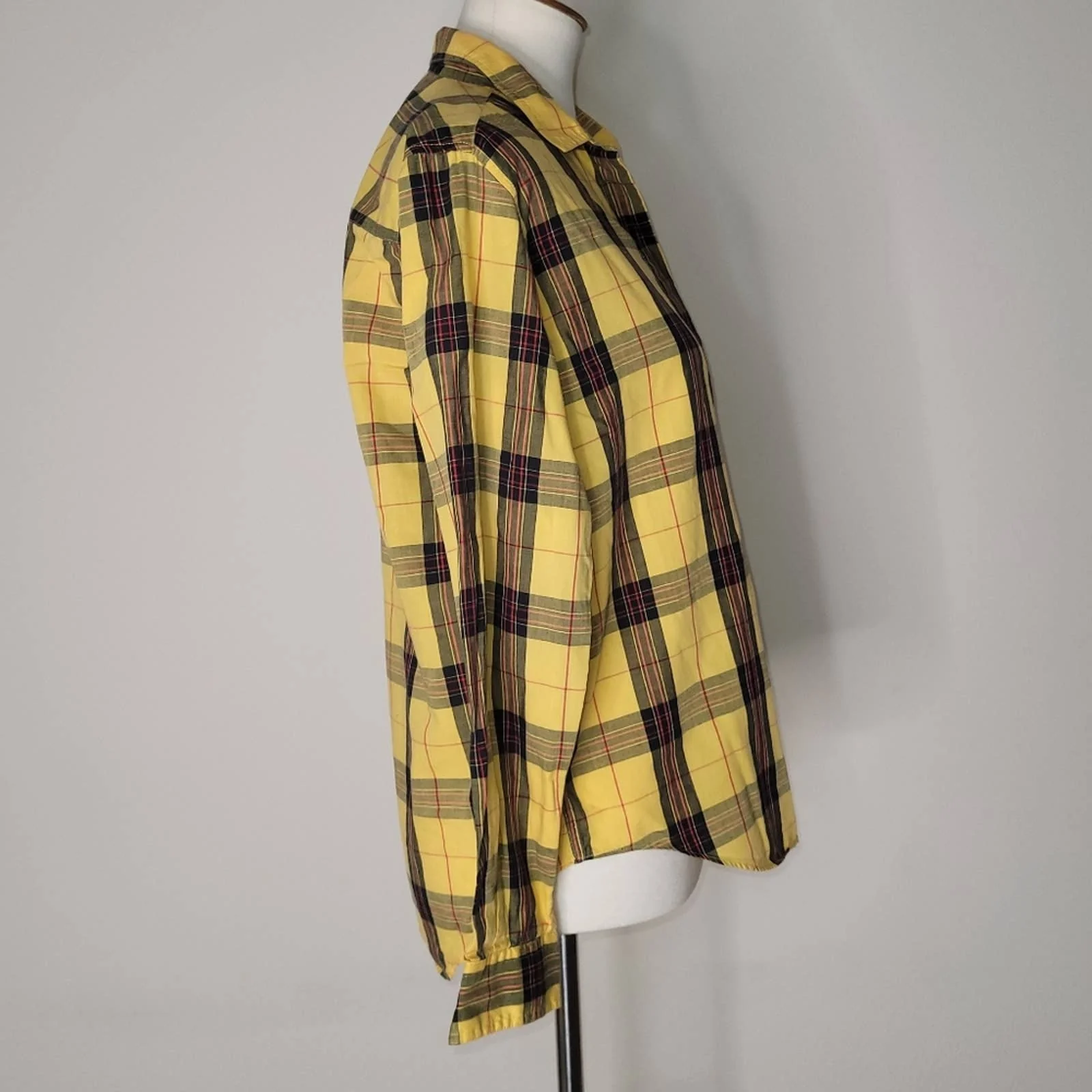 Yellow Plaid Button Up Long-Sleeved Collared Shirt by John Henry - Image 4