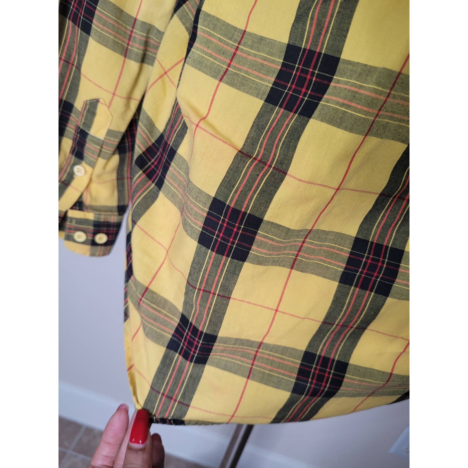 Yellow Plaid Button Up Long-Sleeved Collared Shirt by John Henry - Image 7