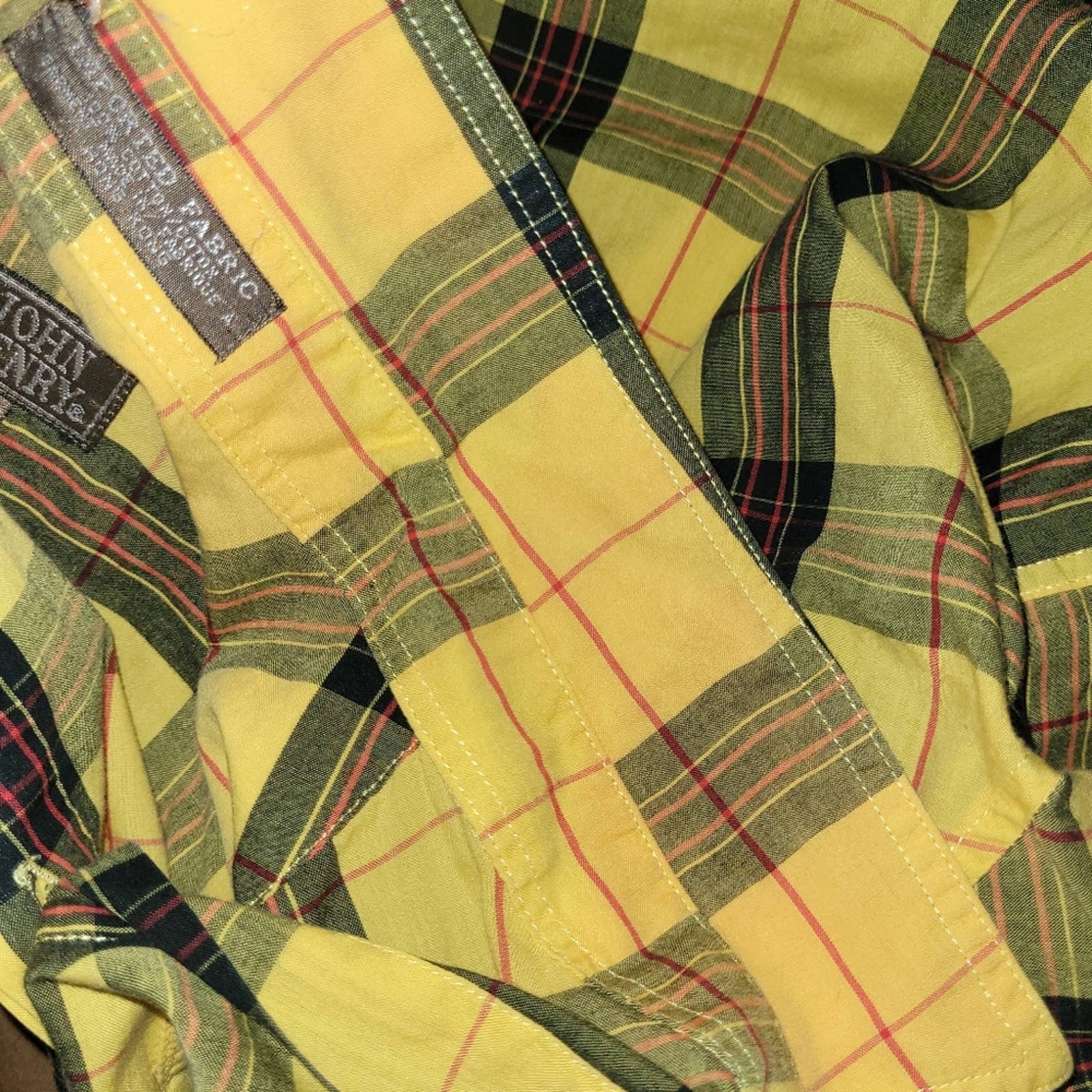Yellow Plaid Button Up Long-Sleeved Collared Shirt by John Henry - Image 8