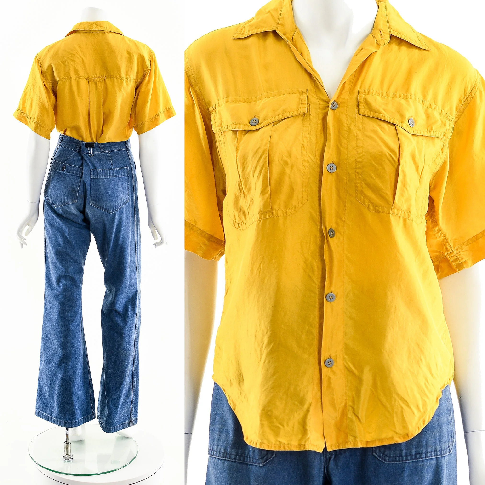 Yellow Utilitarian Silk Blouse by Casual Corner - Image 4
