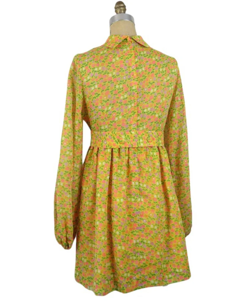 Young Edwardian 70s Psychedelic Yellow Mini Dress with Green by Young Edwardian by Arpeja - Image 2
