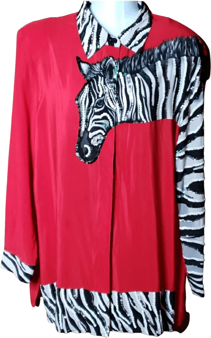 Silk Zebra Sequin Tunic Blouse by Diane Gilman