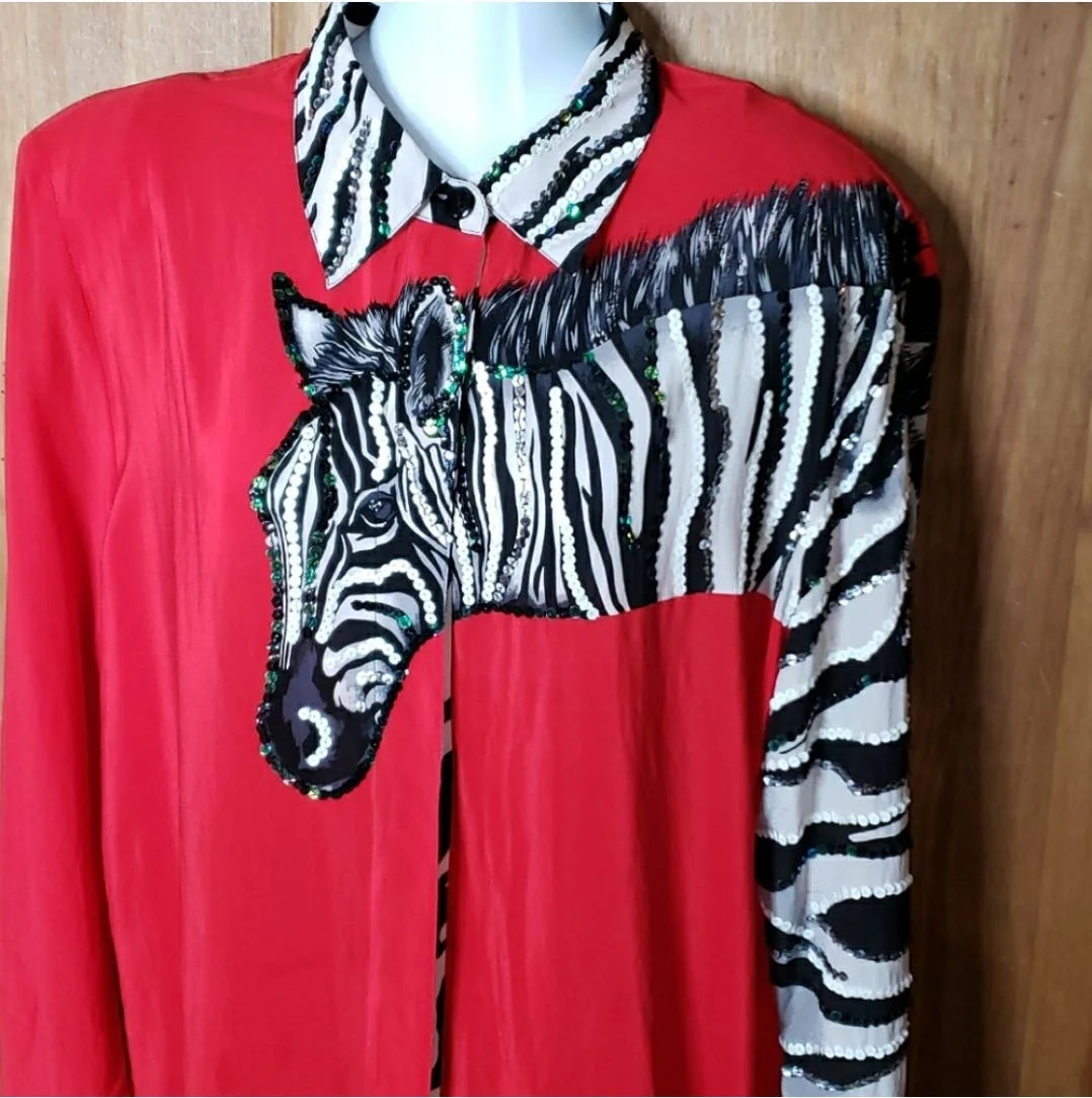 Silk Zebra Sequin Tunic Blouse by Diane Gilman - Image 3
