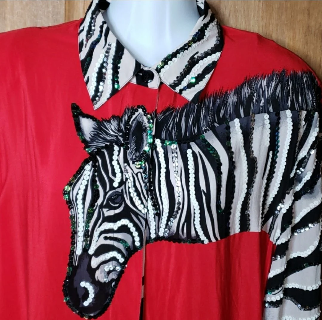 Silk Zebra Sequin Tunic Blouse by Diane Gilman - Image 6