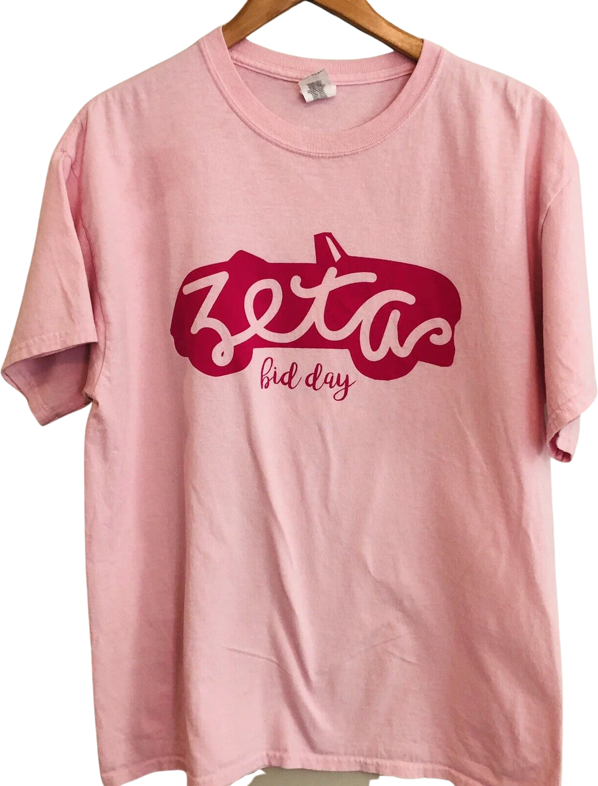 Zeta Tau Alpha Sorority Rush Bid Day Pink T-Shirt Size Large by Gildan