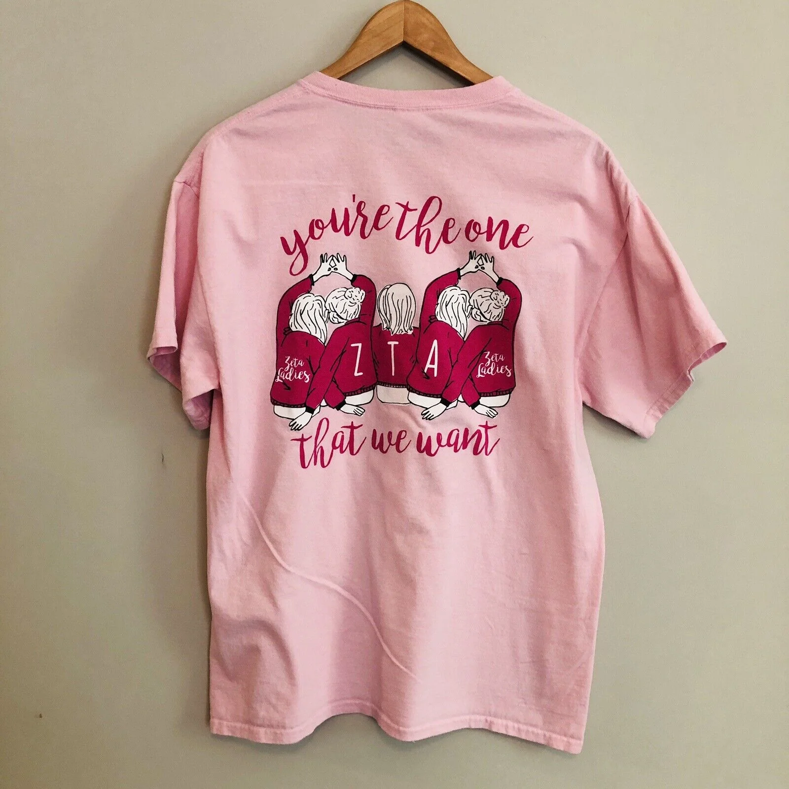 Zeta Tau Alpha Sorority Rush Bid Day Pink T-Shirt Size Large by Gildan - Image 3