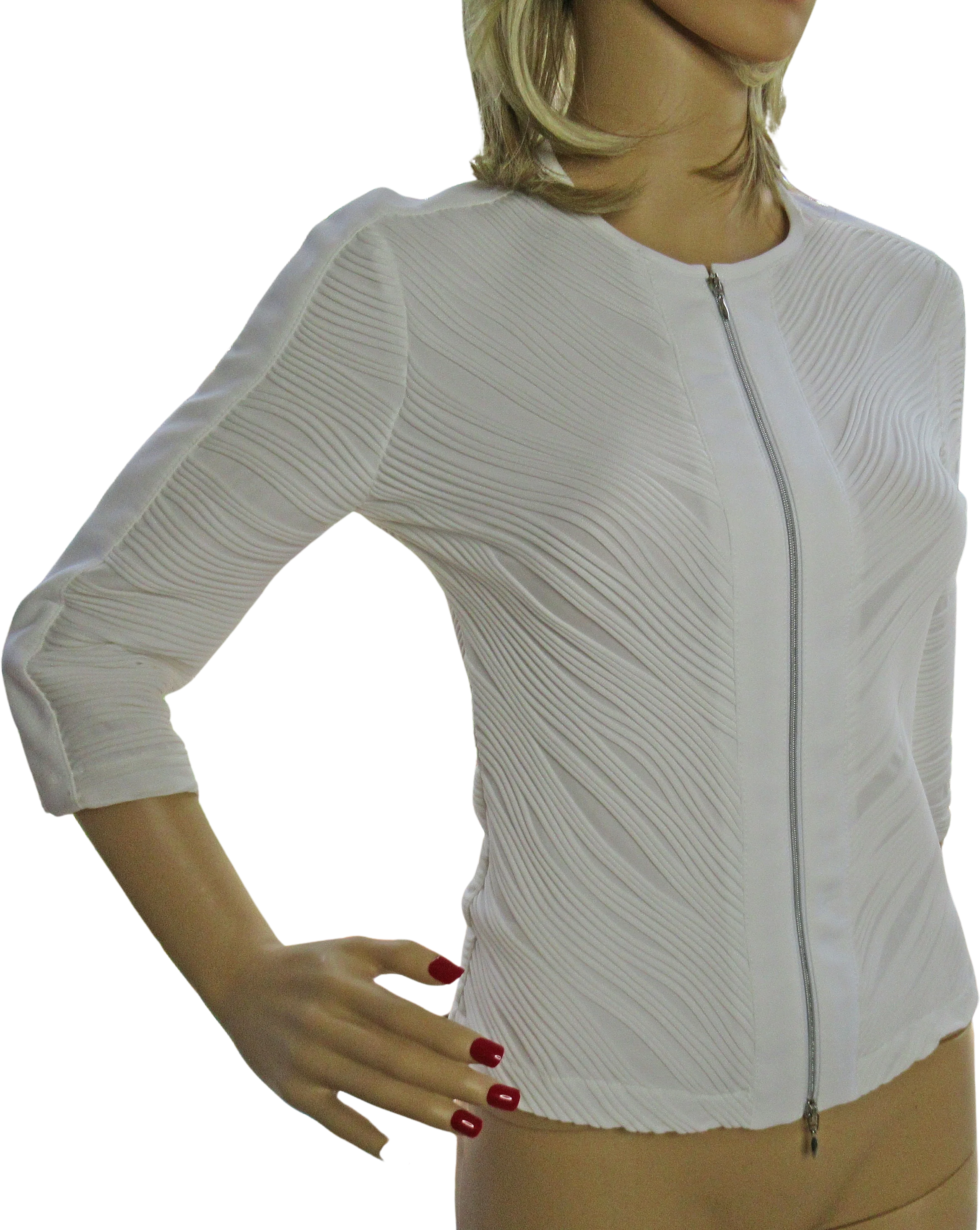 Zip Front Blazer Joseph Ribkoff White Length Sleeves Made In Canada Some Builtin Stretch In The Fabric by Joseph Ribkoff